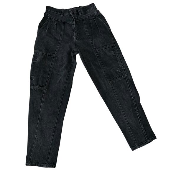 Vintage Gitano Jeans Black High Waist Tapered cargo Pleated Denim 90s sz 13/14 - Picture 1 of 11